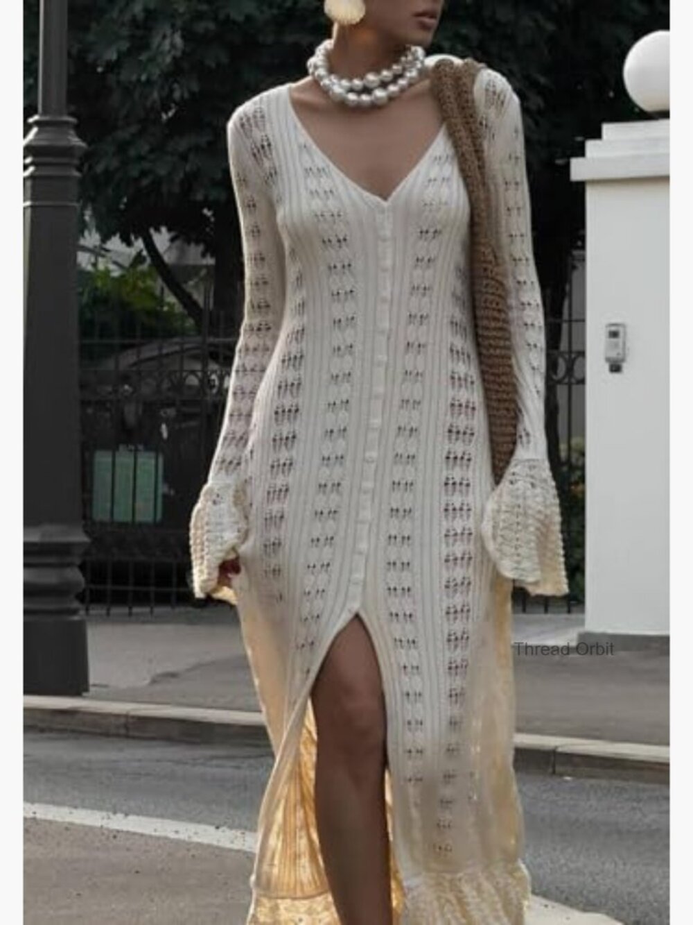 Long Cardigan Sweater Crochet Hollow Out Duster Cover Up Maxi Dress - Picture 2 of 7